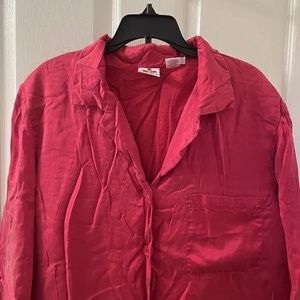 Mary Green Red Silk Cotton Lined Pajamas Pants Top 2-Pc Set Women's Size Large